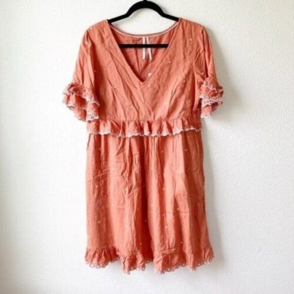 Anthropologie Samia Ruffle Embroidered Short Sleeve V Neck Tunic Dress - Picture 3 of 7